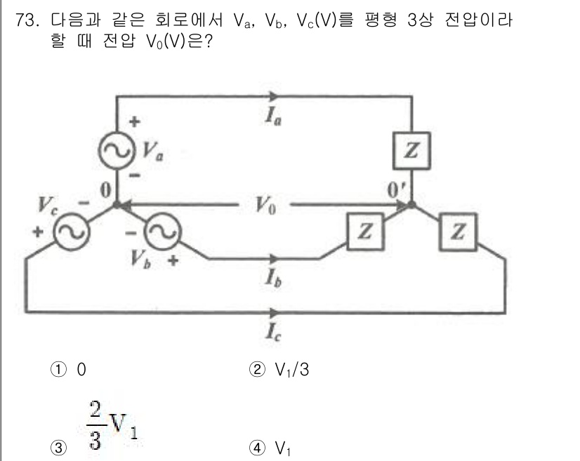 철도신호산업기사 2020년 73번 - 주어진 회로에서 V₀는 평형 3상 전압을 나타내며, 이 경우 각 전압의 ... 에 관한 핵심 기출문제