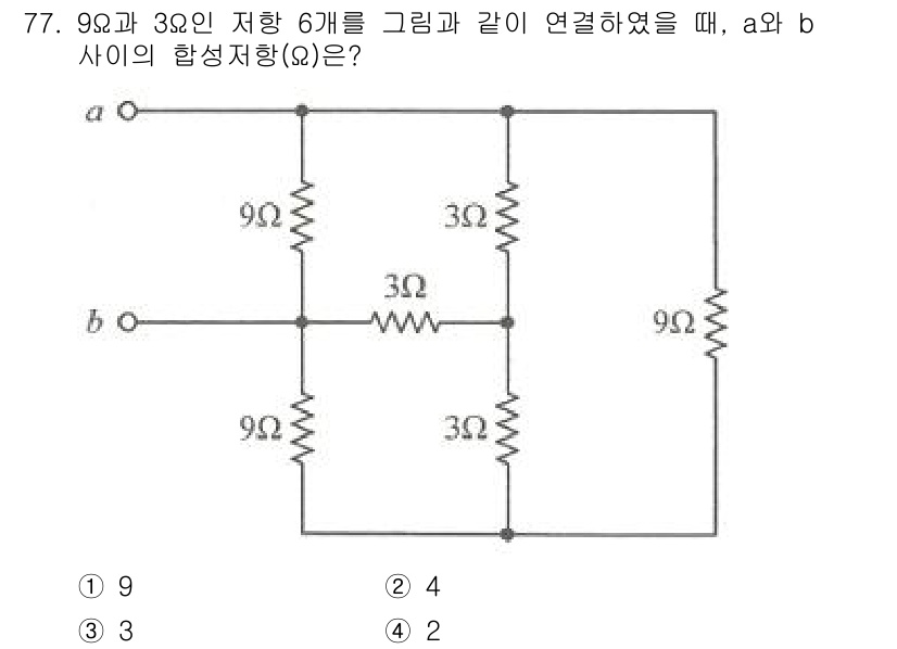 철도신호산업기사 2020년 77번 - 이 회로에서 a와 b 사이의 합성저항을 계산하기 위해, 저항기들을 병렬과... 에 관한 핵심 기출문제