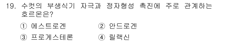 축산산업기사 2020년 19번 - 수컷의 부생식기 자극과 정자형성 촉진에 주로 관계하는 호르몬은 '안드로겐... 에 관한 핵심 기출문제