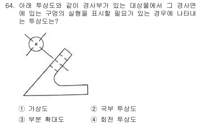 컴퓨터응용가공산업기사 2020년 64번 - 주어진 문제에서 특정 구명의 실형을 나타내기 위해선 기본적인 투상도의 원... 에 관한 핵심 기출문제