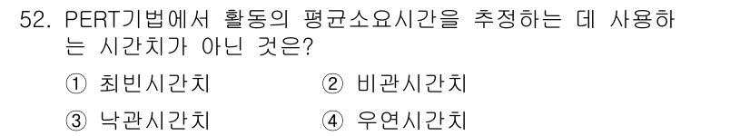 품질경영산업기사 2020년 52번 - PERT(Program Evaluation and Review Techn... 에 관한 핵심 기출문제