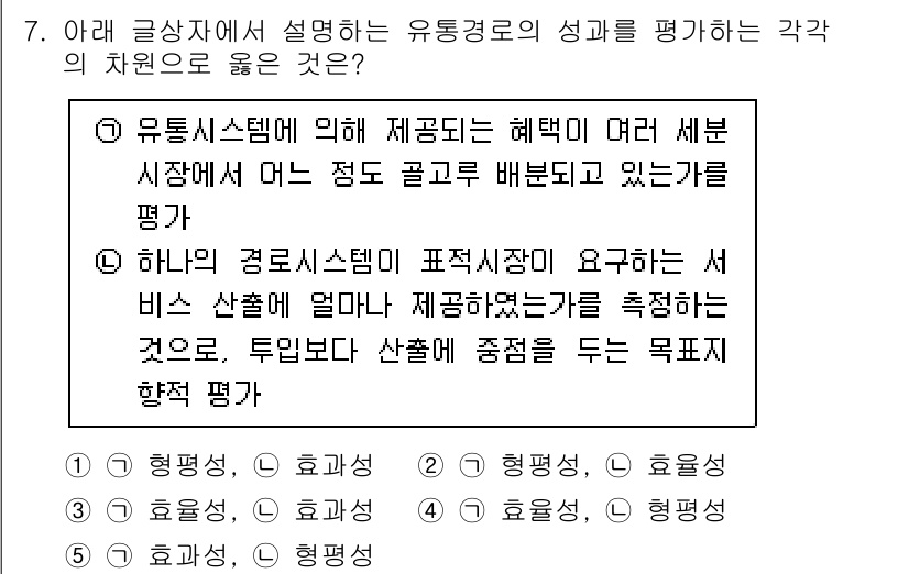 유통관리사_2급 2019년 7번 - 유통경로의 성과를 평가하기 위해서는 다양한 기준이 필요합니다. 주어진 선... 에 관한 핵심 기출문제