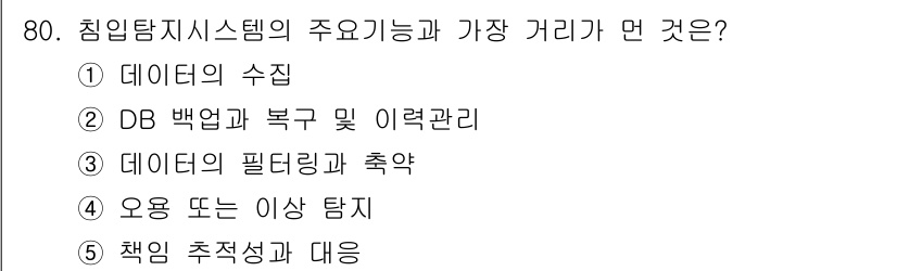 유통관리사_2급 2019년 80번 - 침입탐지시스템의 주요 기능은 데이터의 수집입니다. 이는 시스템이 비정상적... 에 관한 핵심 기출문제