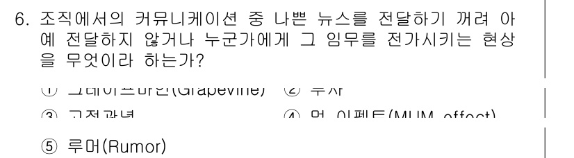 유통관리사_1급 2016년 6번 - 조직 내에서 좋지 않은 소식을 전하지 않으려는 경향은 '루머(Rumor)... 에 관한 핵심 기출문제