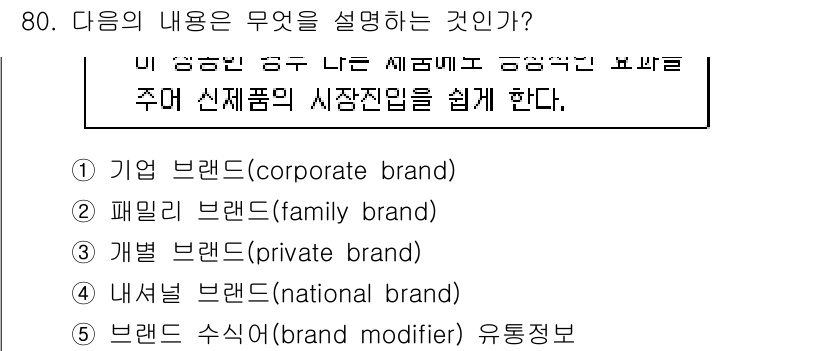 유통관리사_1급 2016년 80번 - 주어진 내용은 특정 브랜드가 소비자에게 긍정적인 정보를 제공한다는 점을 ... 에 관한 핵심 기출문제