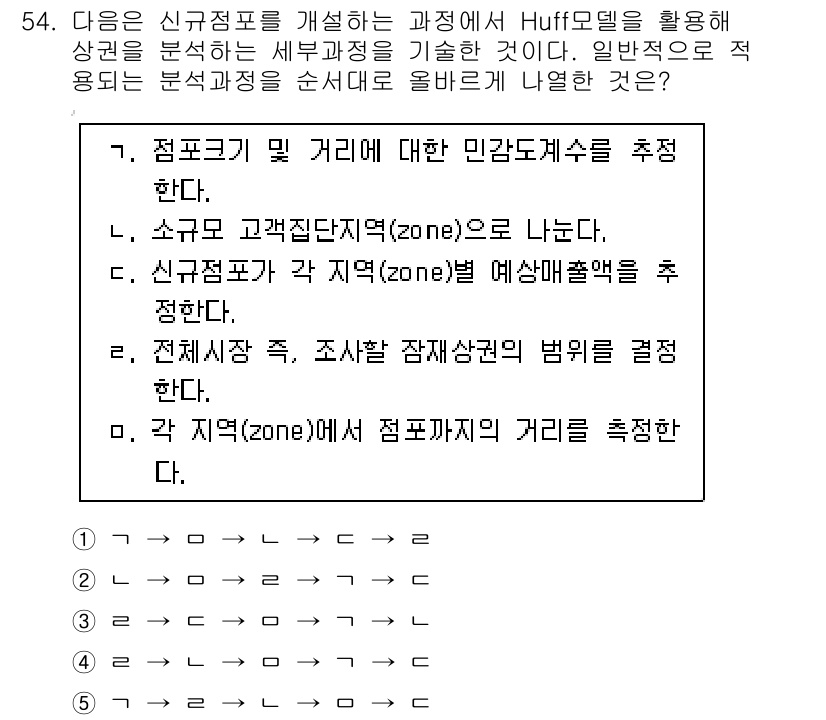 유통관리사_1급 2017년 54번 - 이 문제에서 올바른 분석 과정의 순서는 '4'입니다. 첫 번째 단계는 소... 에 관한 핵심 기출문제