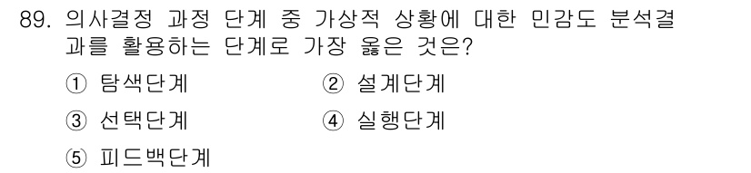 유통관리사_1급 2017년 89번 - 정답은 '선택단계'입니다. 의사결정 과정에서 가상적 상황에 대한 분석은 ... 에 관한 핵심 기출문제