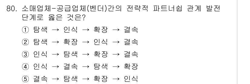 유통관리사_1급 2018년 80번 - 정답이 '3'인 이유는 '인식' 단계에서 유통업체가 소비자의 요구와 시장... 에 관한 핵심 기출문제