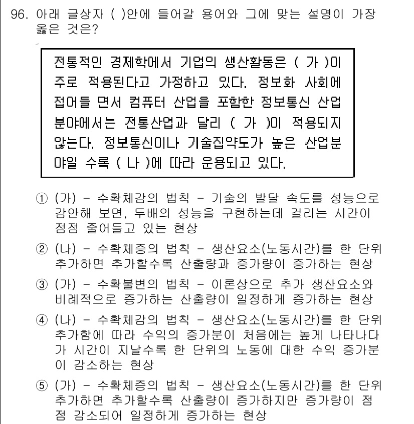유통관리사_1급 2018년 96번 - 주어진 문제에서 '2'가 정답인 이유는 '수확체감의 법칙'에 따라 추가적... 에 관한 핵심 기출문제