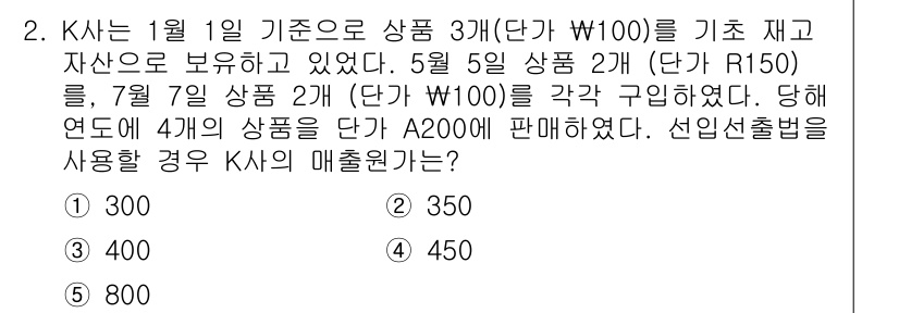 유통관리사_1급 2019년 2번 - K사는 1월 1일 기준으로 3개의 상품을 보유하고 있었습니다. 그 후 5... 에 관한 핵심 기출문제