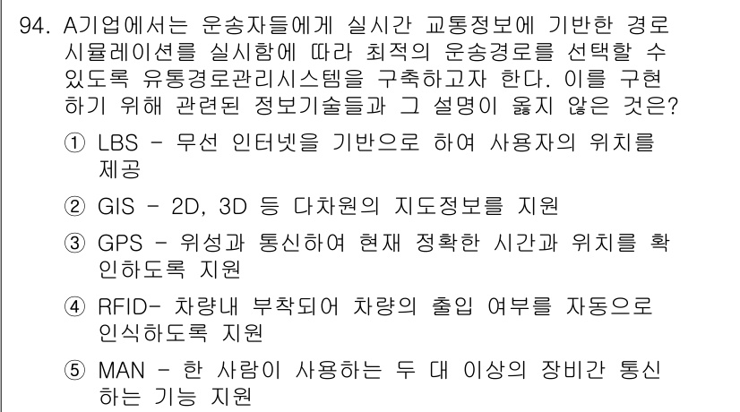 유통관리사_1급 2019년 94번 - 정답 '5'가 올바른 이유는 MAN(Metropolitan Area Ne... 에 관한 핵심 기출문제