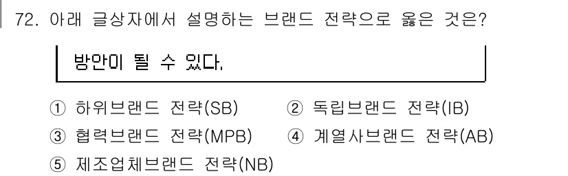 유통관리사_1급 2020년 72번 - '협력브랜드 전략(MPB)'은 다양한 브랜드가 협력하여 제품이나 서비스를... 에 관한 핵심 기출문제
