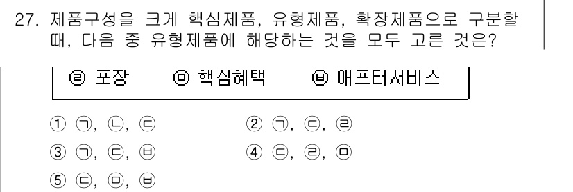 유통관리사_3급 2019년 27번 - 유형 제품 구성을 이해할 때, '포장'은 제품의 물리적 외관을 결정하며,... 에 관한 핵심 기출문제