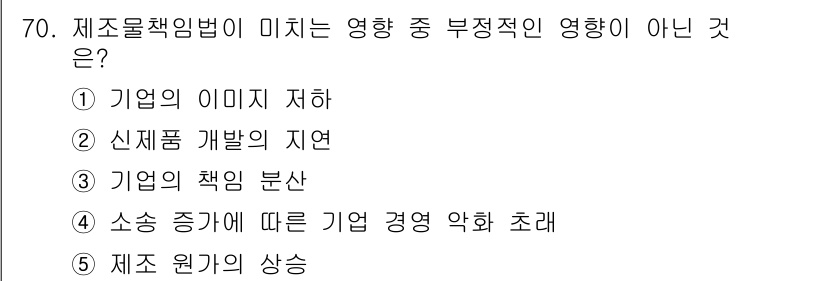 산업보건지도사 2016년 70번 - 이 문제에서 '기업의 책임 분산'은 제조물 책임법의 부정적인 영향을 나타... 에 관한 핵심 기출문제