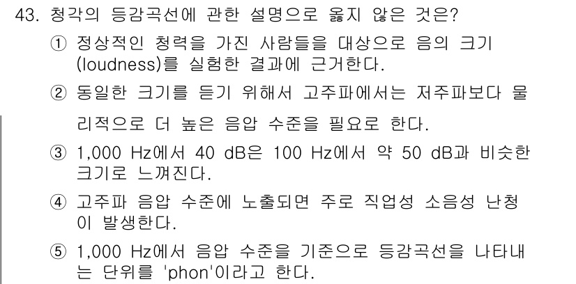 산업보건지도사 2018년 43번 - 고주파 음압 수준이 증가하면 소음성이 발전하는 것은 일반적인 경향이지만,... 에 관한 핵심 기출문제