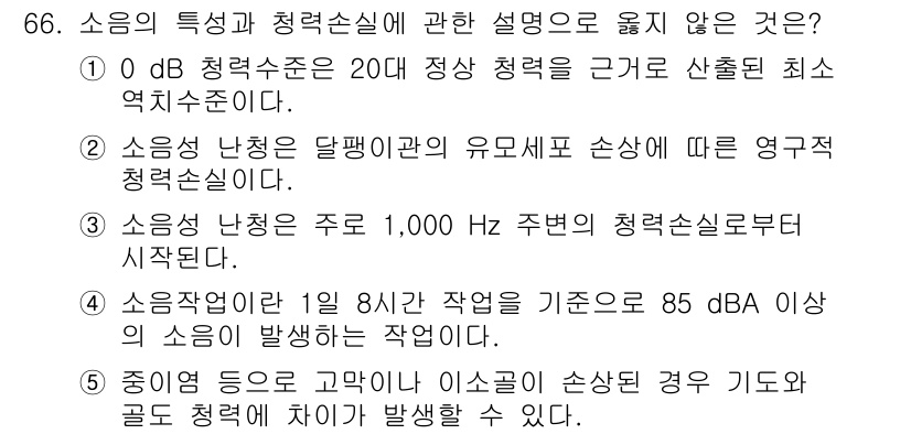 산업보건지도사 2020년 66번 - 소음성 난청은 주파수에 따라 다르게 나타나며, 일반적으로 4,000 Hz... 에 관한 핵심 기출문제