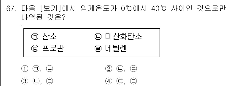 가스기사 2020년 67번 - 주어진 온도 범위에서 물질이 나열된 상태에서, 산소와 미산화탄소는 기체 ... 에 관한 핵심 기출문제