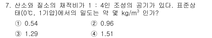 가스기사 2020년 7번 - 산소와 질소의 비율이 1:4인 공기의 조성을 고려할 때, 공기의 평균 몰... 에 관한 핵심 기출문제