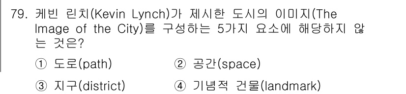 교통기사 2020년 79번 - 케빈 린치(Kevin Lynch)는 '도시의 이미지'를 구성하는 요소로 ... 에 관한 핵심 기출문제
