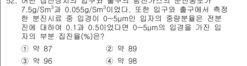 대기환경기사 2020년 52번 - 해당 자격증의 핵심 개념을 묻는 객관식 문제