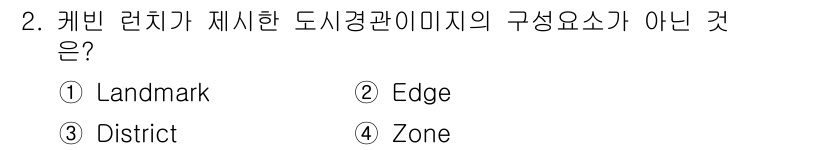 도시계획기사 2020년 2번 - 케빈 랜치(Kevin Lynch)가 제시한 도시 경관 이미지의 구성 요소... 에 관한 핵심 기출문제