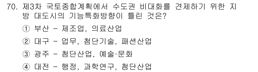 도시계획기사 2020년 70번 - 부산은 의료산업 중심으로 기능화가 이루어지고 있으며, 이는 인구 밀집 지... 에 관한 핵심 기출문제