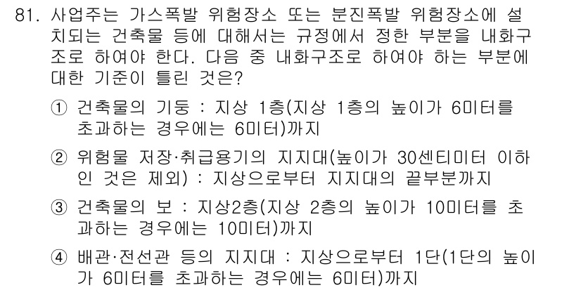 산업안전기사 2020년 81번 - 정답 '3'은 건축물의 보에 대한 규정이 잘못되었기 때문입니다. 건축물의... 에 관한 핵심 기출문제