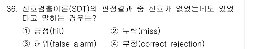 산업안전기사_필기 2020년 36번 - 허위(false alarm)는 실제로 신호가 없는데 신호가 있다고 잘못 ... 에 관한 핵심 기출문제