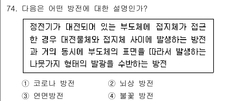 산업안전기사_필기 2020년 74번 - 주어진 문제는 전자기기와 관련된 폭발 방지 방식에 대한 설명입니다. '3... 에 관한 핵심 기출문제