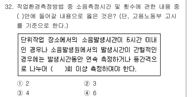 산업위생관리기사 2020년 33번 - 소음 발생시간 간의 관계에 대한 설명에서, 소음 발생원이 6시간 이내에 ... 에 관한 핵심 기출문제