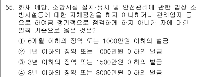소방설비기사(기계분야) 2020년 55번 - 소방시설의 자체 점검을 하지 않거나 관리업체에 의한 정기 점검을 하지 않... 에 관한 핵심 기출문제