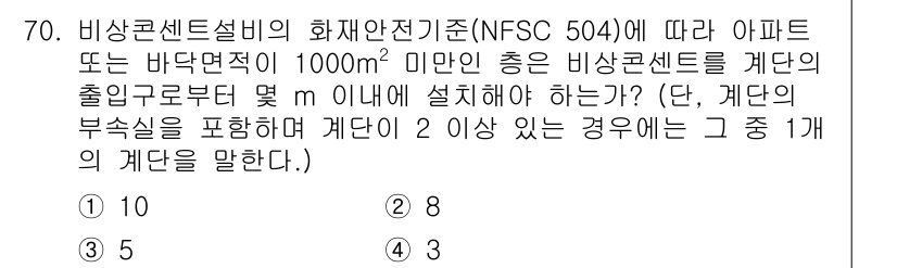 소방설비기사(전기분야) 2020년 71번 - 비상콘센트설비의 설치 기준에 따르면 아파트나 바닥면적이 1000㎡ 미만인... 에 관한 핵심 기출문제