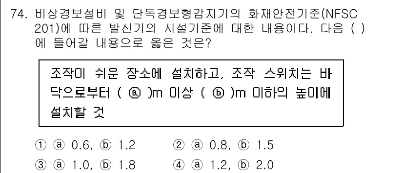 소방설비기사(전기분야) 2020년 75번 - 비상경보설비 및 단독경보형 감지기의 설치 기준에 따르면, 설치 위치는 바... 에 관한 핵심 기출문제