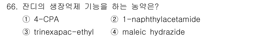 식물보호기사 2020년 66번 - 잔디의 생장억제 기능을 하는 농약은 trinexapac-ethyl입니다.... 에 관한 핵심 기출문제