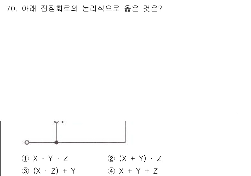 승강기기사 2020년 70번 - 주어진 접점 회로는 두 개의 입력 X와 Y가 동시에 활성화된 후 Z를 통... 에 관한 핵심 기출문제