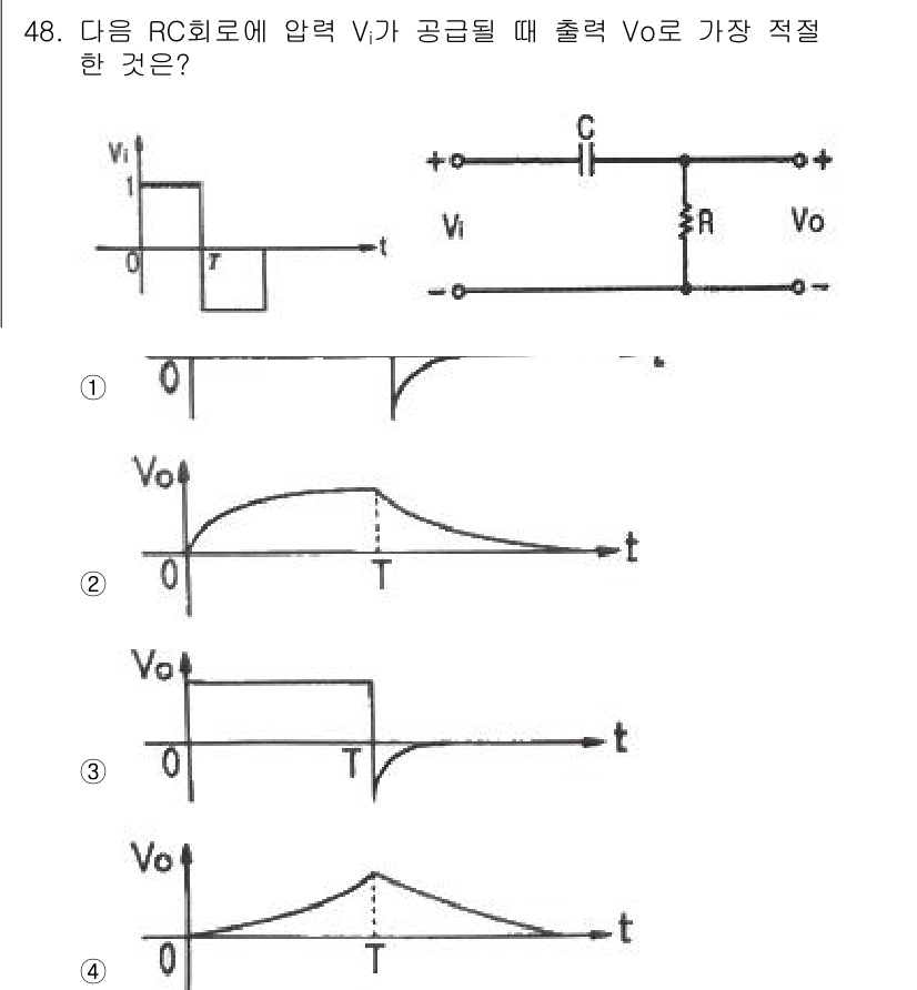 전자기사 2020년 48번 - 이 문제는 RC 회로에서 입력 전압이 단계적으로 변화할 때 출력 전압의 ... 에 관한 핵심 기출문제