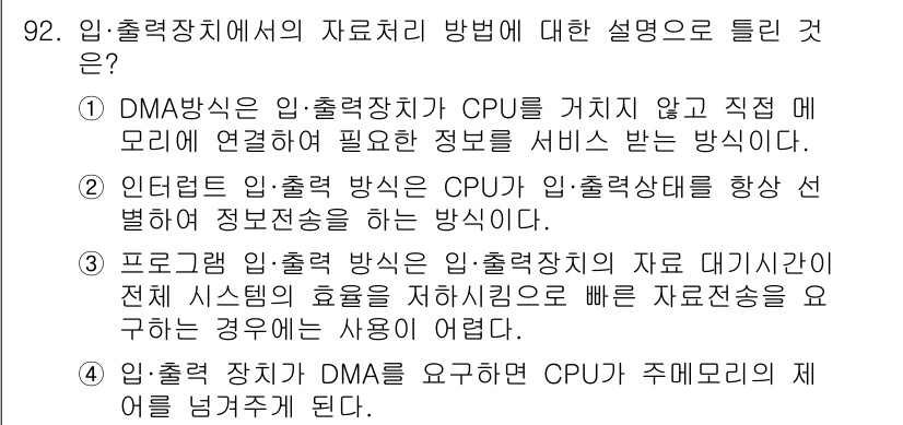 전자기사 2020년 92번 - 정답 '2'는 인터넷 입출력 방식의 설명이 정확하기 때문입니다. 이 방식... 에 관한 핵심 기출문제