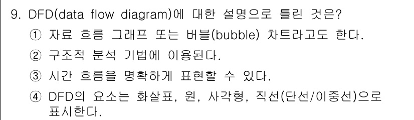 정보처리기사 2020년 9번 - 정답이 '3'인 이유는 DFD가 데이터 흐름을 시각적으로 표현하는 도구로... 에 관한 핵심 기출문제