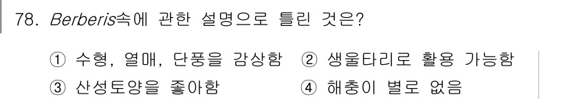 조경기사 2020년 77번 - 정답이 '2'인 이유는 Berberis 속 식물들이 생울타리로 효과적으로... 에 관한 핵심 기출문제