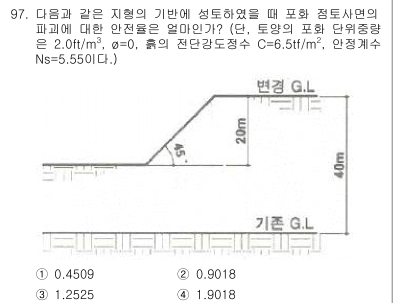 조경기사 2020년 96번 - 안전율을 계산하기 위해서는 적용되는 힘과 저항력을 비교해야 합니다. 주어... 에 관한 핵심 기출문제