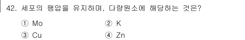 종자기사 2020년 42번 - 세포의 평형을 유지하고 다양한 원소에 해당하는 것은 'K'(칼륨)입니다.... 에 관한 핵심 기출문제