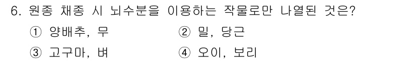 종자기사 2020년 6번 - 정답이 '1'인 이유는, 원종 채증 시 뇌수분을 활용하는 작물로는 양배추... 에 관한 핵심 기출문제
