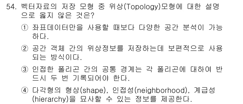 지적기사 2020년 54번 - 3번이 정답인 이유는 인접한 폴리곤 간의 공통 경계에 대한 기술에서 각 ... 에 관한 핵심 기출문제