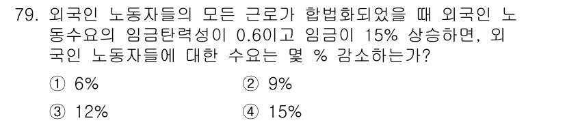 직업상담사_2급(구) 2020년 79번 - 주어진 문제는 외국인 노동자의 임금 탄력성을 활용한 계산 문제입니다. 임... 에 관한 핵심 기출문제