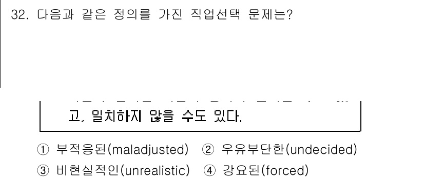 직업상담사_2급_필기 2020년 32번 - 정답 '3' 비현실적인(unrealistic)은 주어진 정의와 가장 일치... 에 관한 핵심 기출문제