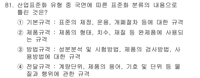품질경영기사 2020년 81번 - 산업표준화에서 '기본규격'은 표준의 핵심 요소로, 표준의 제정 및 운용에... 에 관한 핵심 기출문제