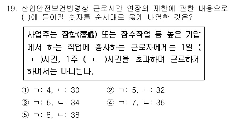 산업안전지도사 2015년 19번 - 산업안전보건법에 따르면, 근로자의 연장근로시간은 주 12시간을 초과할 수... 에 관한 핵심 기출문제