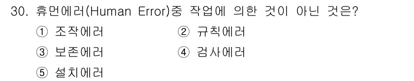산업안전지도사 2015년 30번 - '규칙에러'는 작업의 절차나 규칙을 따르지 않아 발생하는 실수를 말하며,... 에 관한 핵심 기출문제