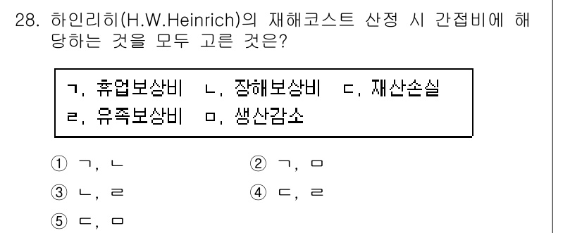 산업안전지도사 2019년 28번 - 하인리히의 재해코스트에서는 재해가 발생했을 때의 비용을 여러 가지로 분류... 에 관한 핵심 기출문제