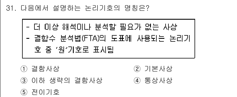 산업안전지도사 2019년 31번 - 주어진 설명은 결합수 분석법(FTA)에서 사용되는 논리기호에 대한 내용입... 에 관한 핵심 기출문제